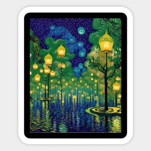 Magic Lantern Lighting Lake Water Pond Reflection Watercolor Sticker